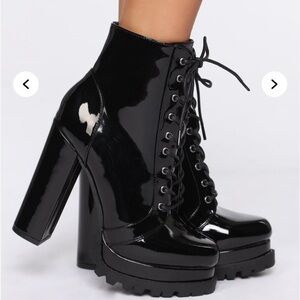 Black Patent Leather High Heel Boots